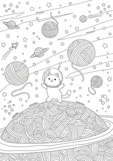 Loaf Cat's Yarn Planet Space Coloring Pages
