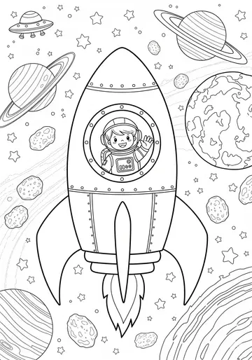 Planet Explorer Rocket Coloring Page