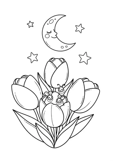 Night-Time Adventure Tulips Coloring Pages