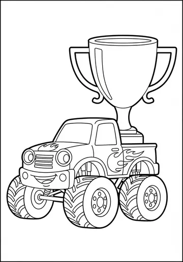 Winner Monster Truck with Trophy Coloring Page