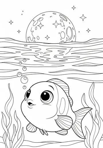 Dreamy Night Adventure Fish Coloring Pages for 6-8
