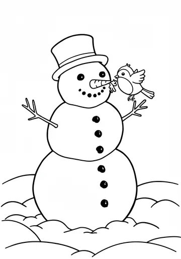 Joyful Snowman & Robin Coloring Pages for Toddlers
