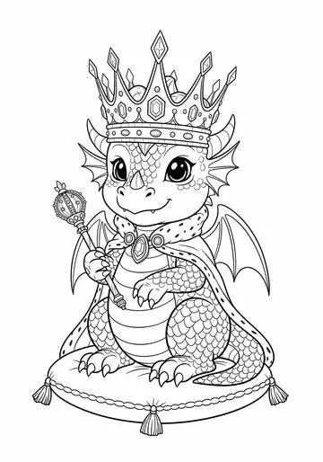 King Baby Dragon Coloring Page - Royal Dragon with Crown Printable
