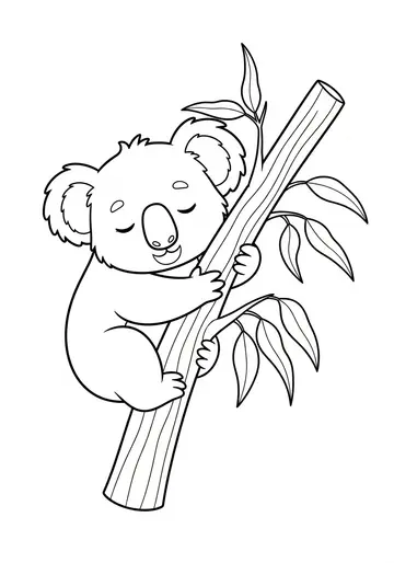 Cuddly Koala Hugging a Tree Coloring Page