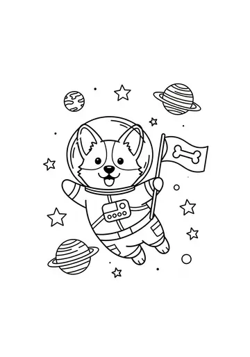 Space Explorer Corgi Coloring Page