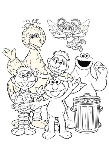 Sesame Street Friends Group Coloring Page - All Together