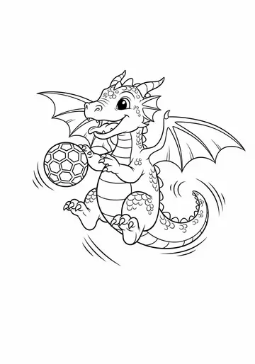 Baby Dragon Playing with Ball Coloring Page - Free Active Dragon Printable