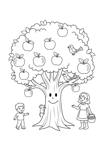 An Apple Tree's autumn Tale A Sharing Coloring Page