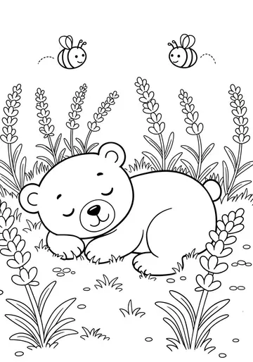 Lavender Bear's Sleepy Field Coloring Pages for Ages 3-5