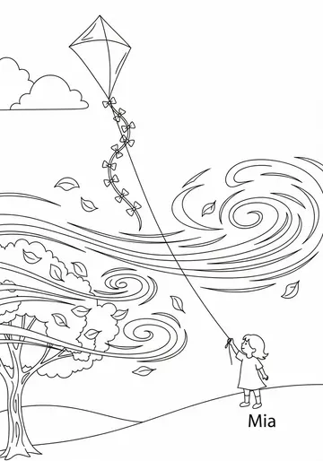 One Whooshing autumn Kite Fun Coloring Pages for Kids