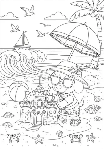Beach Fun Labubu Coloring Page