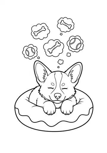 Sweet Dreams Corgi Coloring Page