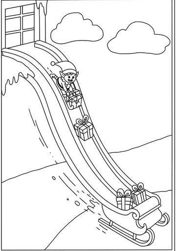 Fun Elf & Snow Slide Christmas Coloring Pages