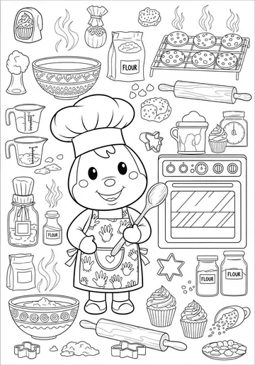 Little Baker Labubu Coloring Page