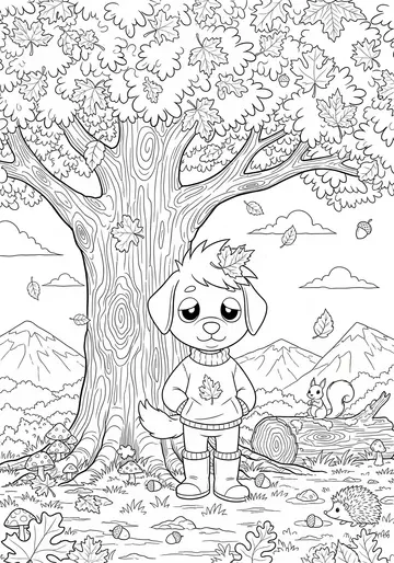 Autumn Tree Labubu Seasonal Coloring Page