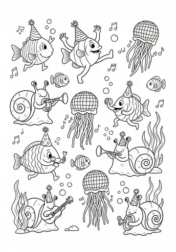 Underwater Dance Party Coloring Page