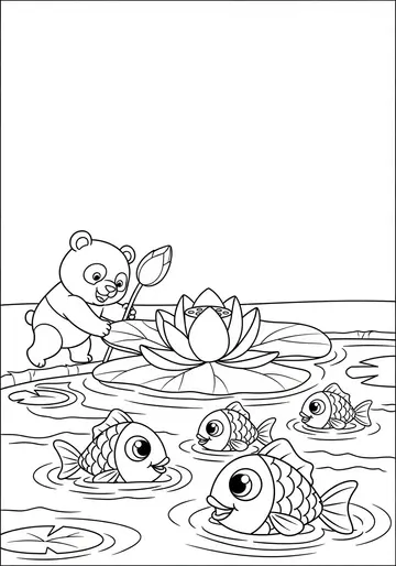 1 Kind Panda Cleans a Pond Coloring Pages