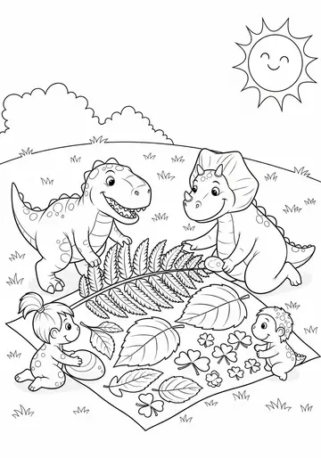Happy Dino Picnic Building Coloring Pages
