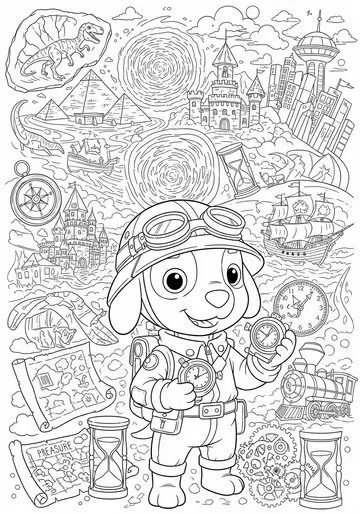 Time Traveler Labubu Adventure Coloring Page