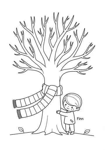 Finn Meets a Tree A Kind autumn Coloring Page Story