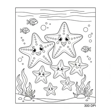 Starfish Family Swimming Coloring Page