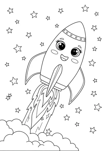Happy Rocket Ship Coloring Page Free