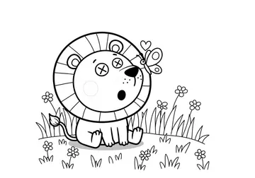 Lion and Butterfly Coloring Page