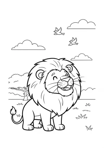 Friendly Lion Roaring Coloring Page