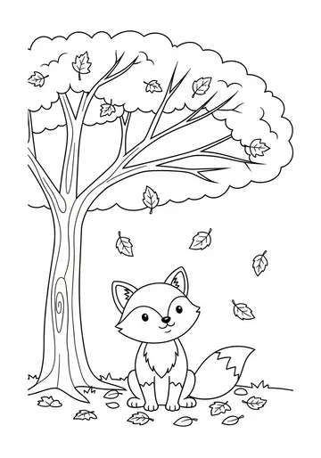 Cute Fox Under Autumn Tree