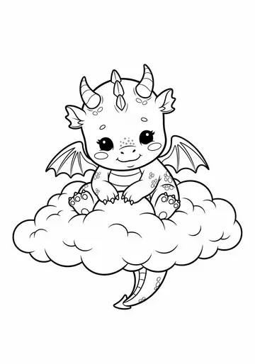 Baby Dragon on Cloud Coloring Page - Free Sky Dragon Printable