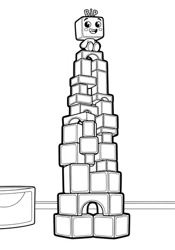 Bip's Big Tower A blocky Adventure Coloring Page for Kids