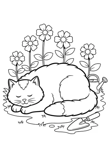 Barnaby the Garden Helper cat Coloring Pages