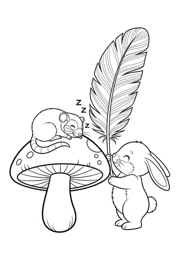 Tickly Feather Fun with cute rabbit Oliver Coloring Pages