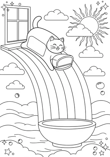 Loaf Cat's Rainbow Slide Adventure Coloring Pages