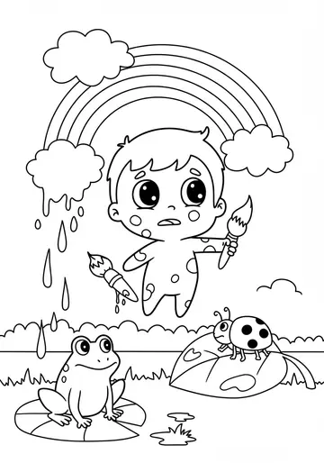 Silly Mixed-Up rainbow Painter Elf Coloring Pages