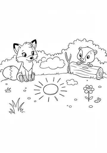 Shy Fox & Badger Friends Coloring Pages