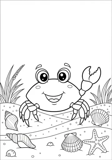 Friendly Crab Waving Coloring Page