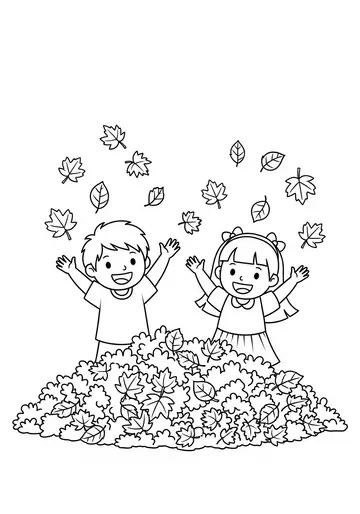 Children Playing in Autumn Leaves