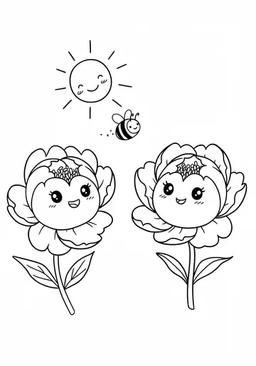 Rosie Meets Blanche Peonies Coloring Pages