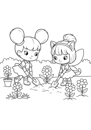 Gabby's Magical Garden Coloring Page with Kitty Fairy