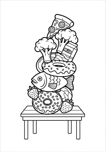 Silly Stack of Food Coloring Pages
