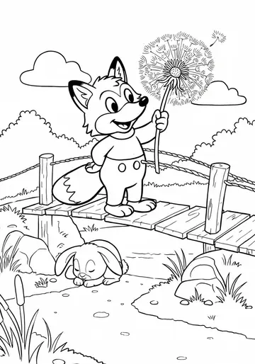 Fox Felix's Bridge Adventure Coloring Pages for Ages 3-5