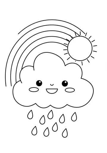 Rainbow Cloud & Rainy Day camping Coloring Pages