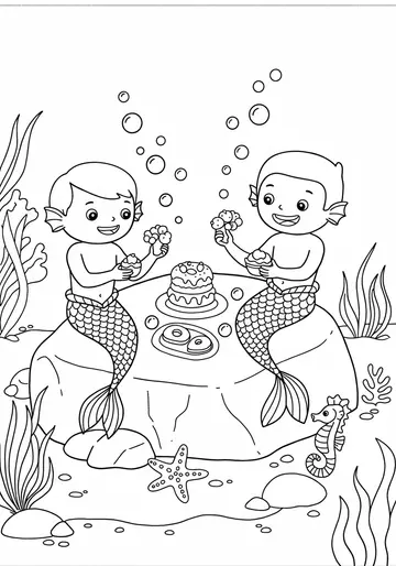 Mermaid Picnic Fun & Food Coloring Pages
