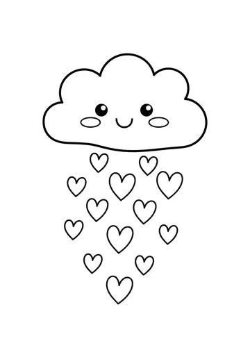 Raining Hearts Cloud Coloring Page