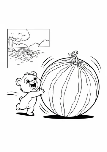 Barnaby Bear Rolls to National Watermelon Day Coloring Pages