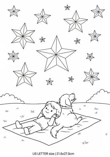 Child Stargazing Camping Coloring Page