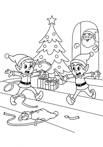 Fun Elf Ribbon Race Coloring Pages