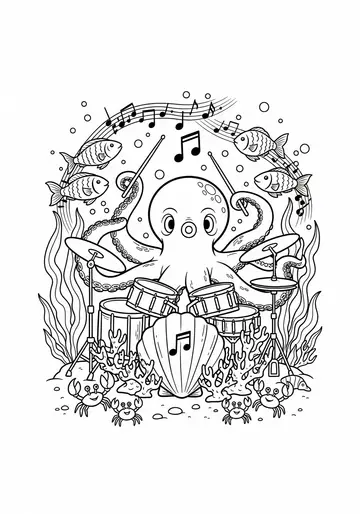 Musical Octopus Shell Drums Coloring Page