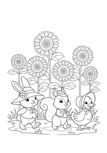 Garden Friends' summer Sun Hat Parade Coloring Pages